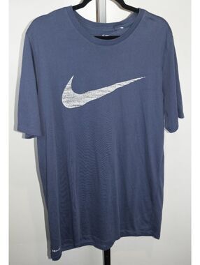 Nike Dri-Fit Slate Blue Big Swoosh Logo T-Shirt Athletic Cut Short Sleeve